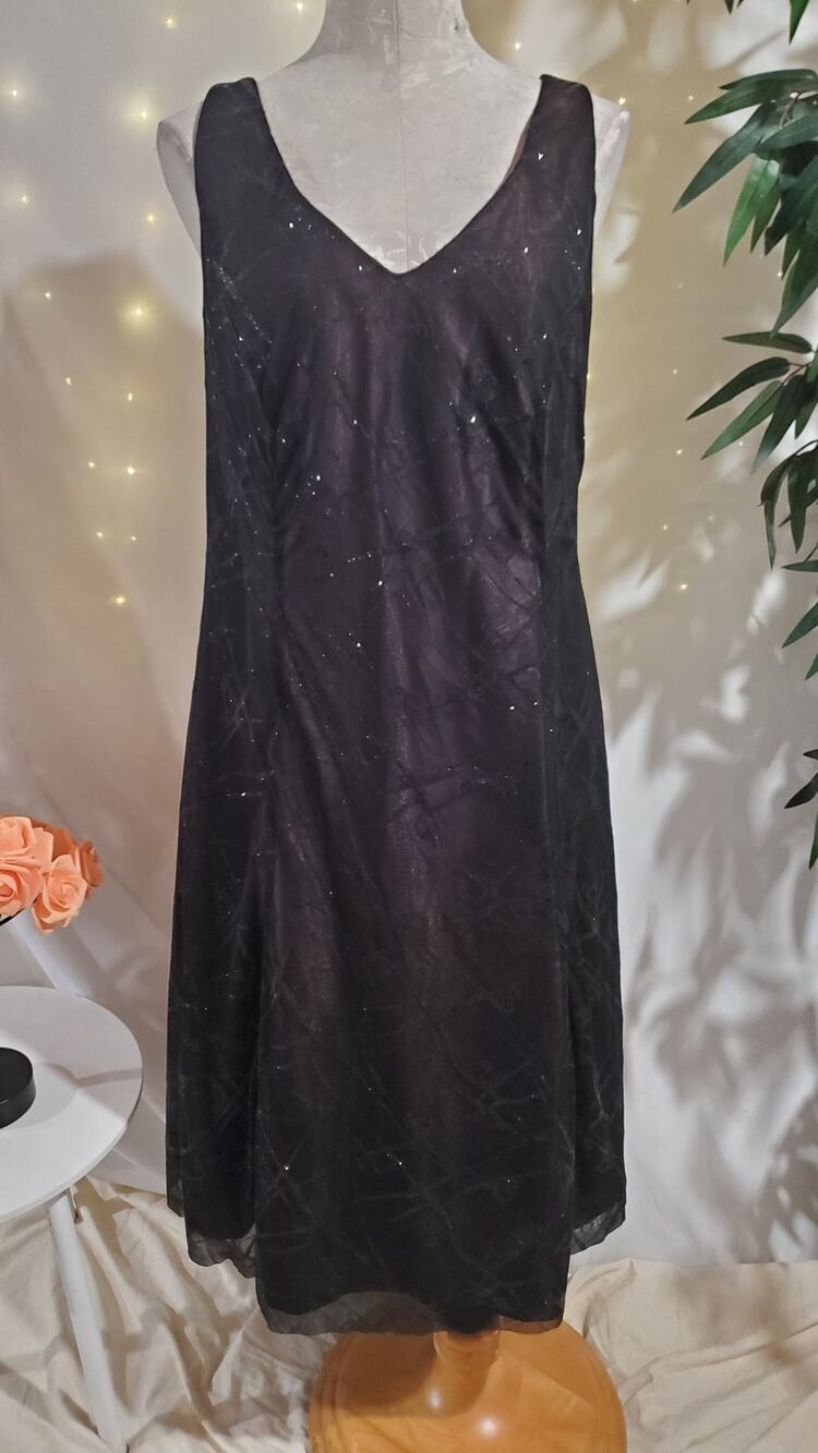 Vtg Dressbarn Y2K Sheer Overlay Glitter Sparkle Dress Size 14W Formal Event